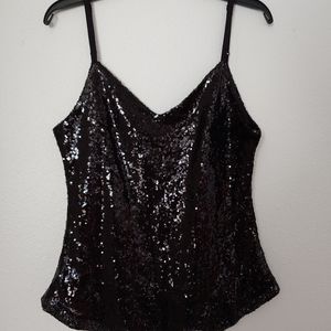 Black Sequins Spaghetti Strap Top Rounded Bottom